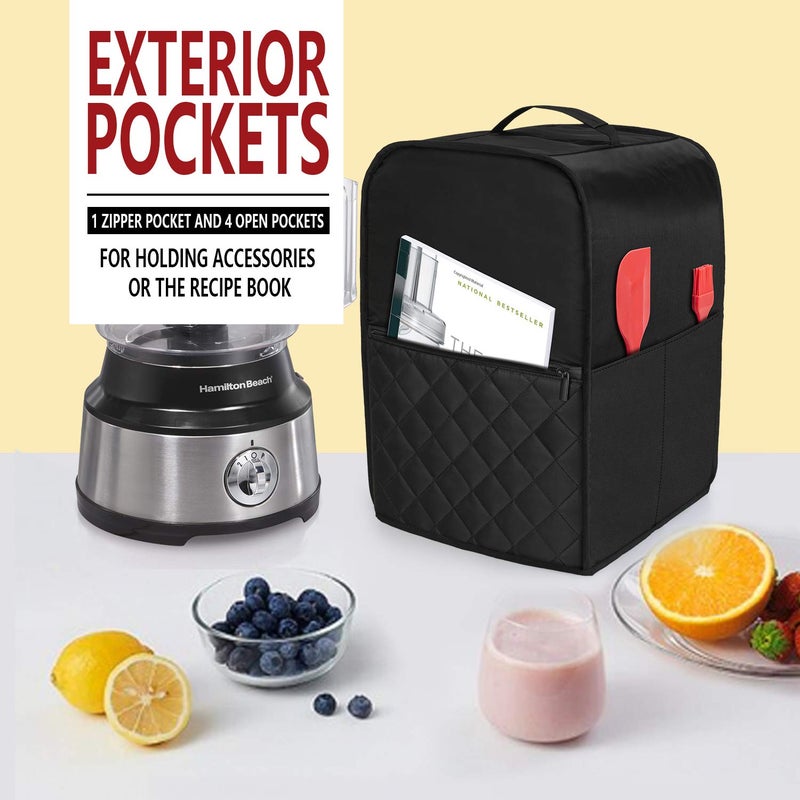 Luxja Food Processor Cover Compatible with Cuisinart and Hamilton Beach 10-14 Cup Processor, Food Processor Dust Cover with Accessories Pockets, Black - Image 2